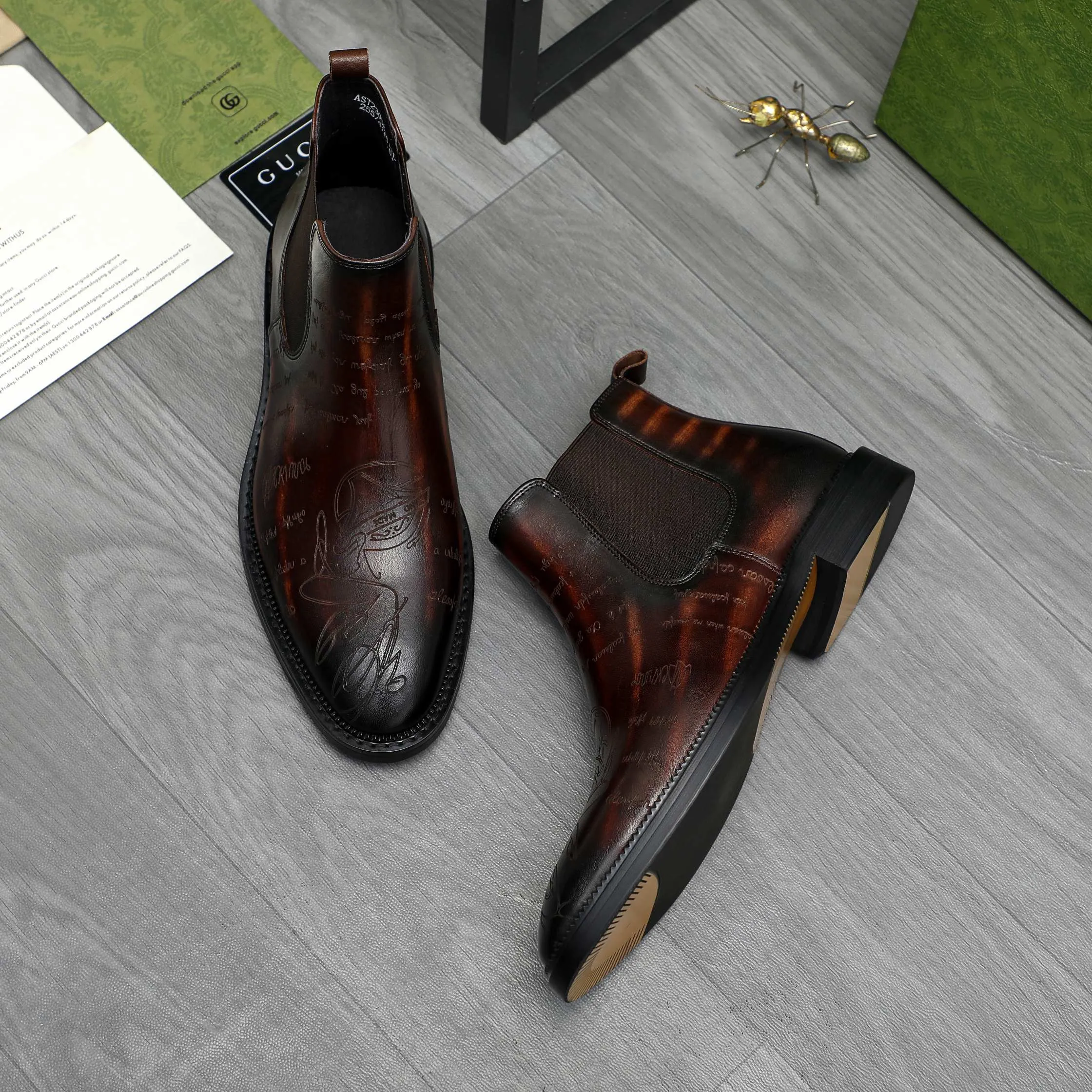 Men's shoes 💰p620 Product trademark: GUCCI "Gucci" high-top business leather shoes Regular size: 37-46 (37.46 custom-made, non-refundable) Product materials: Selected carved cowhide upper, pigskin lining, rubber outsole